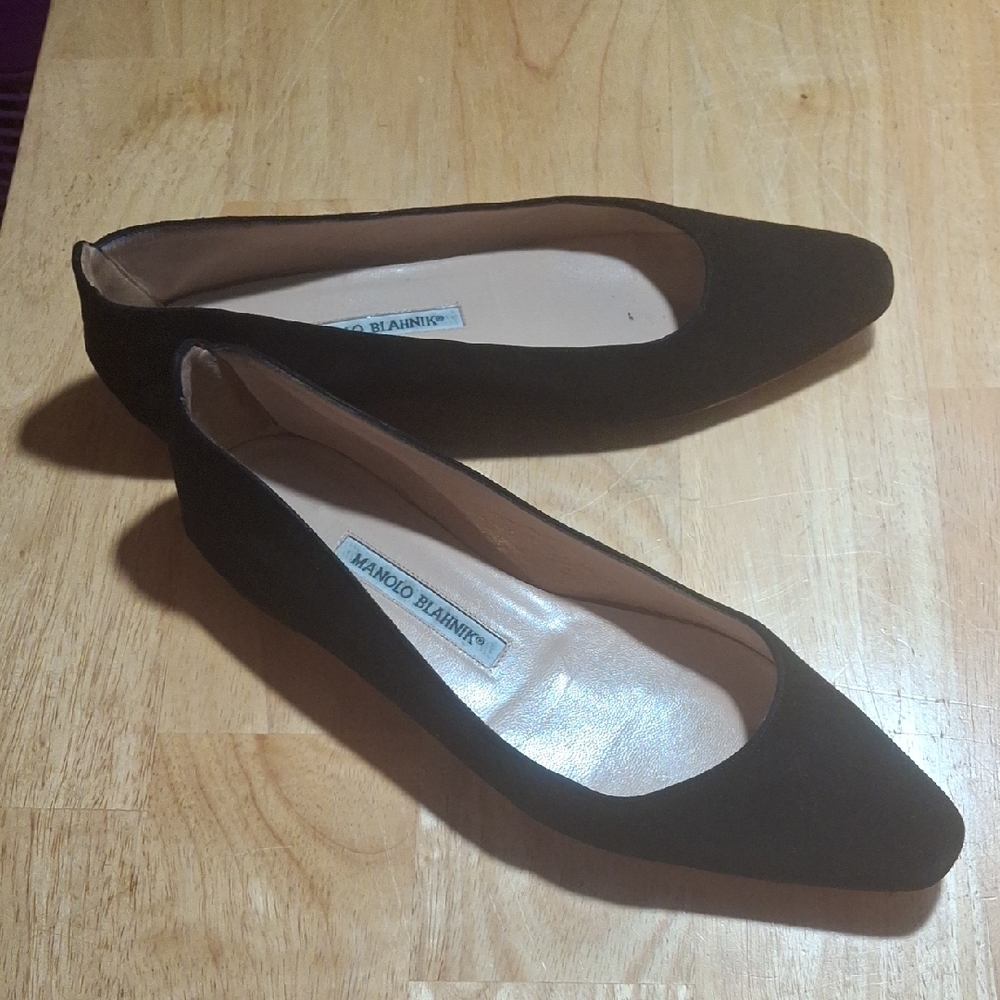 Manolo Blahnik Black Suede Pointed-Toe Flats